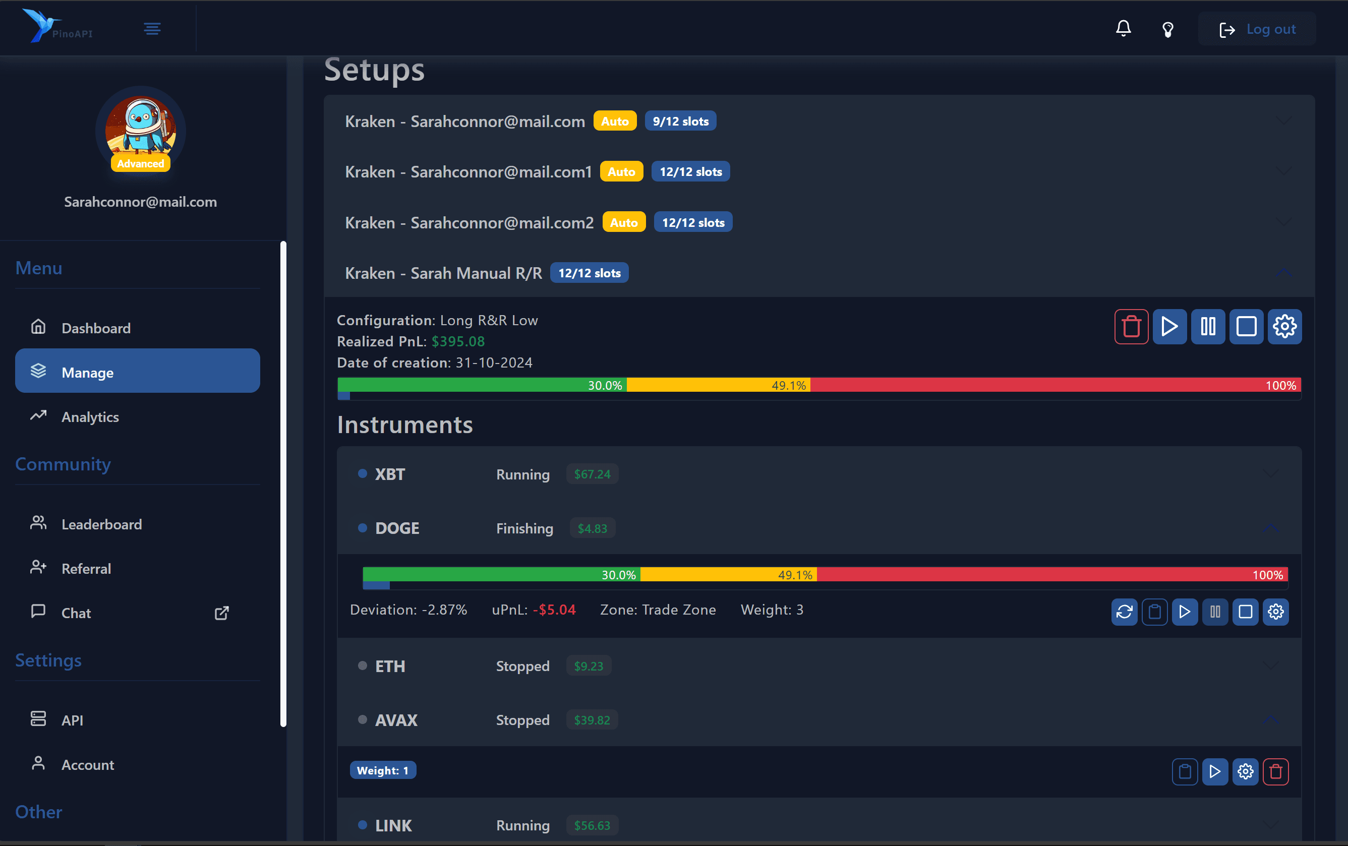 PinoAPI Dashboard Interface